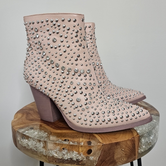 New Corkys Line Dance Blush Pink Studded Crystal Western Ankle Boots - Picture 2 of 8
